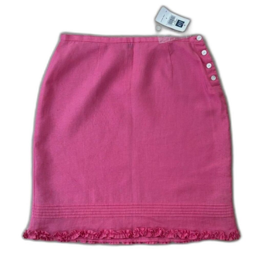 NWT GAP Factory 100% Linen Button Detail Mini Skirt Coral Pink Ruffle Size 0